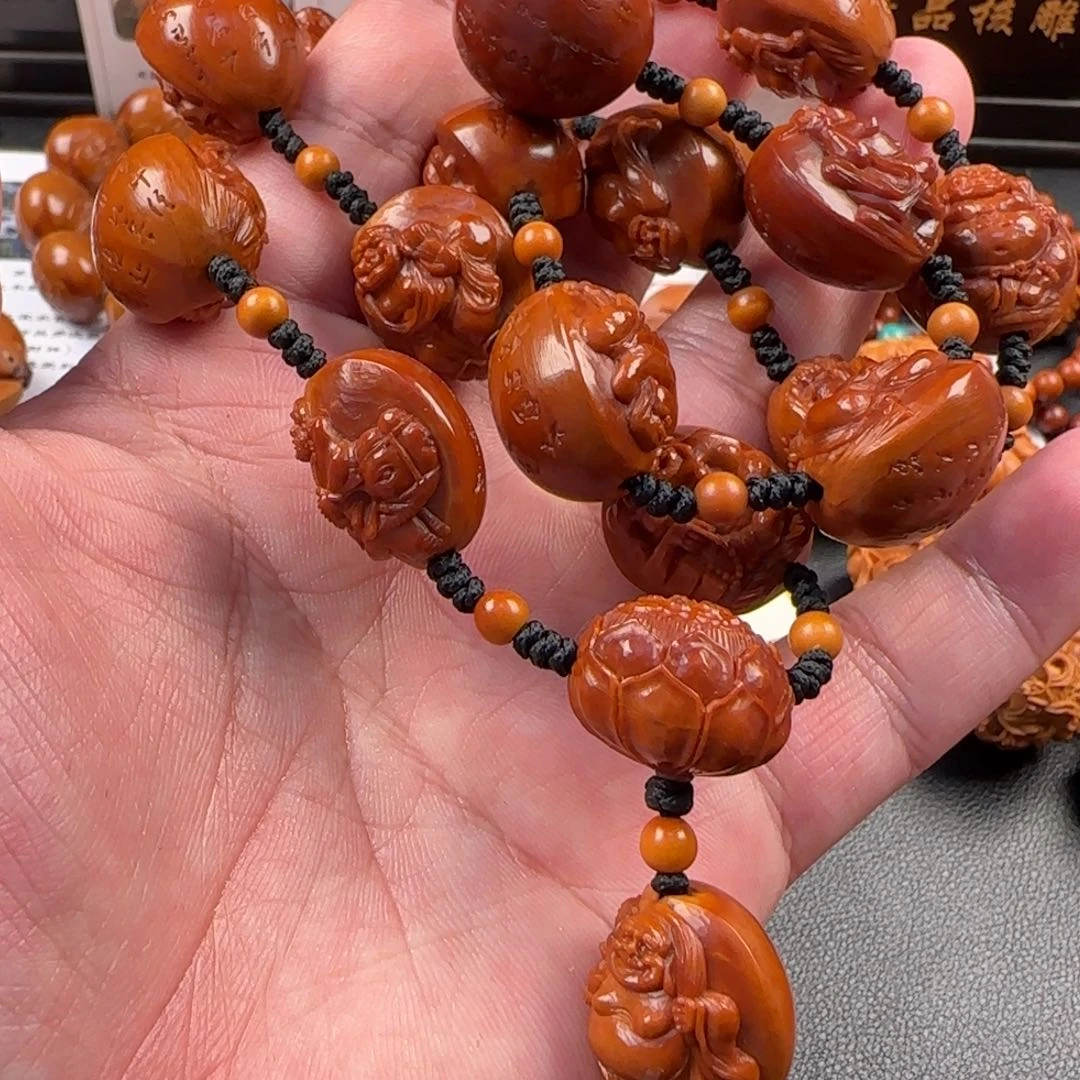 橄榄核手串/手链钟惠明浮雕十八罗汉长串