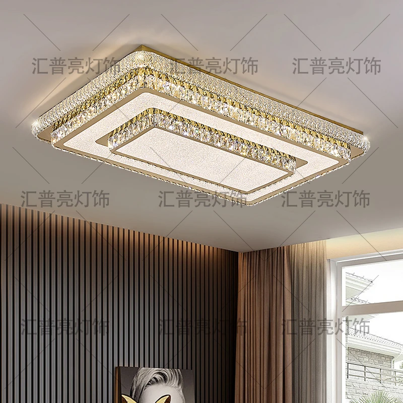 新款钛金不锈钢轻奢水晶吸顶灯LED豪华客厅长方形圆形现代简约