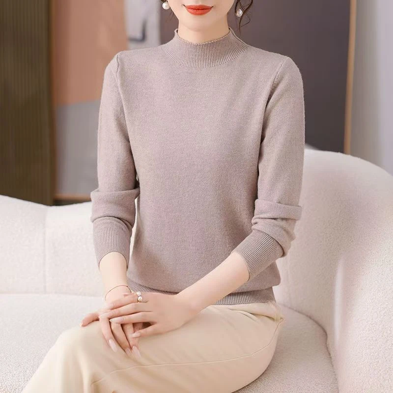 半高领厚款中老年女装女士纯色百搭秋冬长袖保暖打底衫