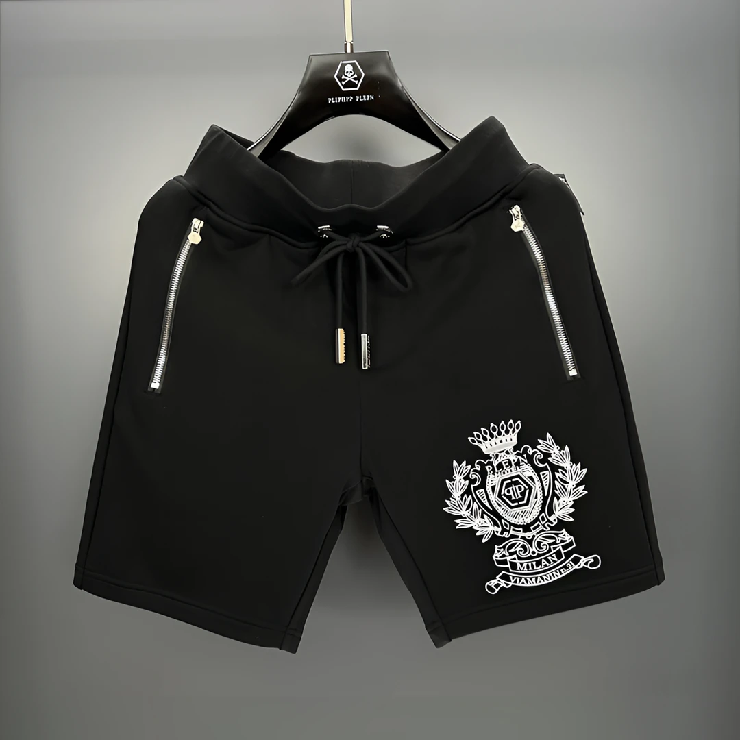 PLIPHPP PLEPN品牌定制经典皇冠徽章修身黑白休闲百搭时尚短裤