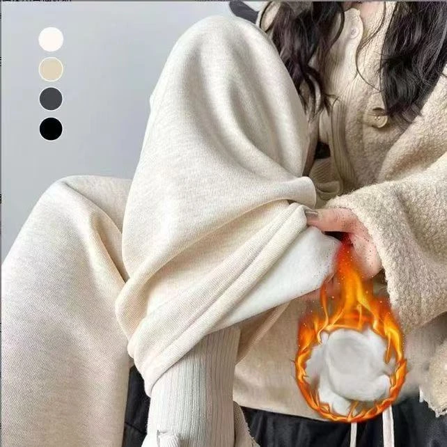 【特厚绒】糯米阔腿裤女秋冬季2024加绒保暖显瘦垂感加厚休闲裤子