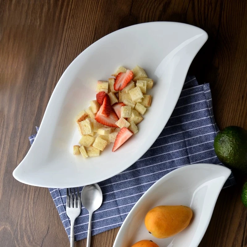 景德镇骨瓷餐具纯白家用盘子异形柳叶盘沙丁鱼盘凉菜盘碟子好看