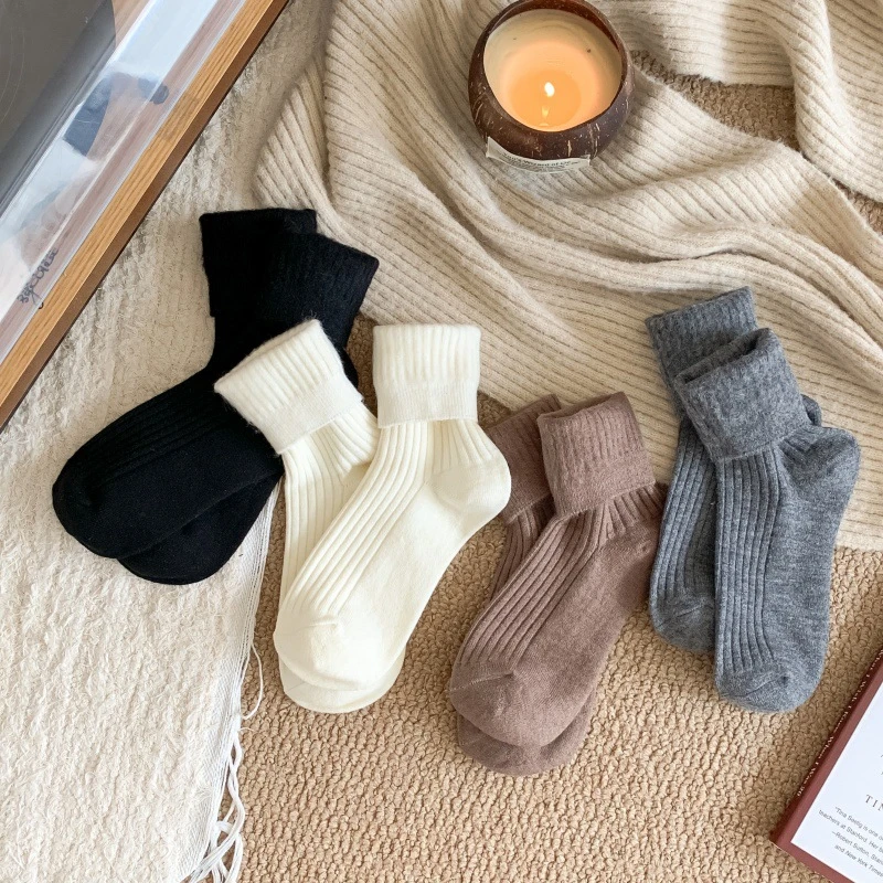 简约百搭双针抗起球磨毛羊男士中筒袜纯色竖条加厚保暖慵懒袜子男