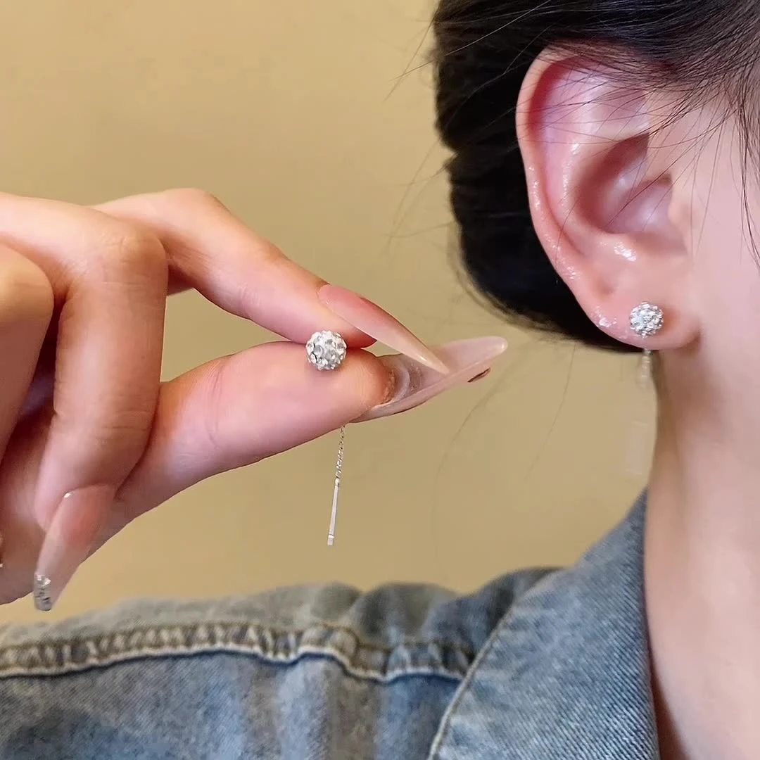 铜合金合成锆石耳饰 短款耳线爆款满天星简约圆球S925银耳线时尚
