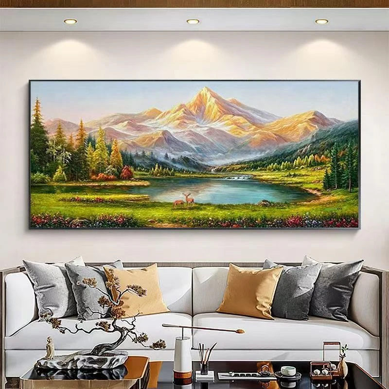 聚宝盆现代装饰画青山绿水客厅背靠金山沙发背景墙背景山水挂画