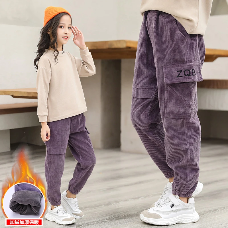 女童秋冬季裤子2025新款时尚休闲裤灯芯绒束脚裤冬季加厚保暖裤