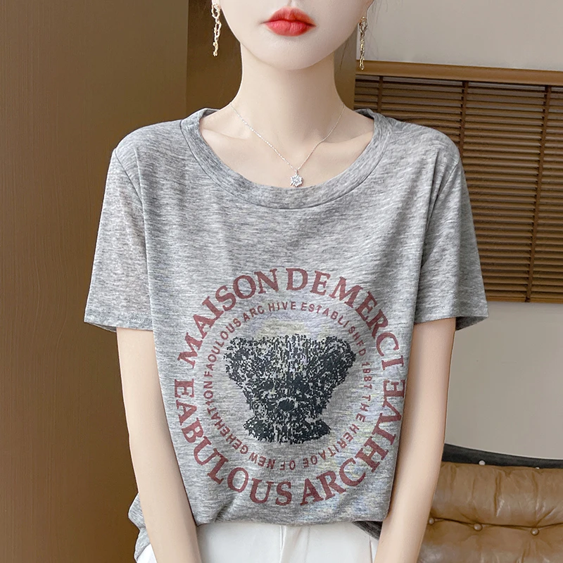 短袖时尚印花夏装薄款女士小熊卡通短款T恤夏季宽松小众洋气显瘦