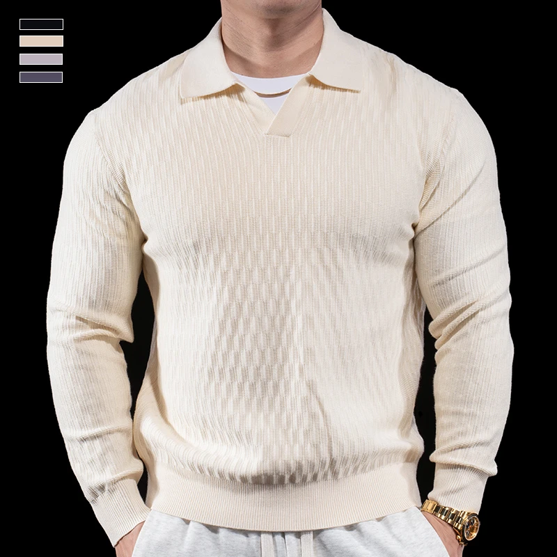 霸道肌肉气质男士翻领毛衣针织衫休闲运动秋冬保暖内搭打底衫透气