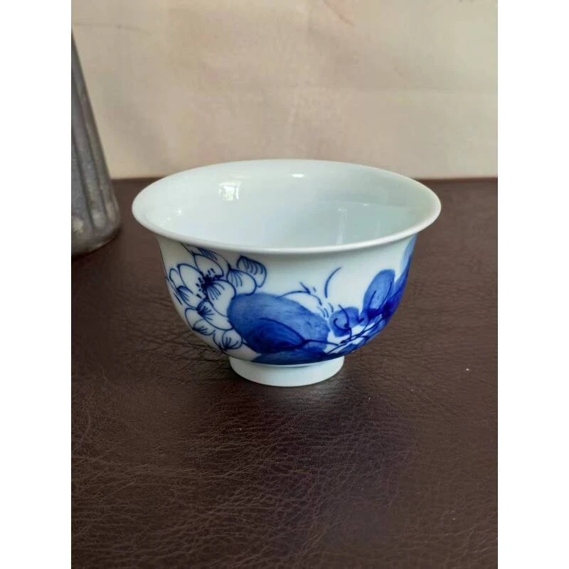 景德镇釉下彩陶瓷茶具杯子手工手绘青花荷花年年有余压手杯100ml