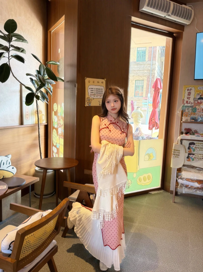 蘑菇旗袍 《颂语》设计师新款国风显白款旗袍复古波点旗袍-089