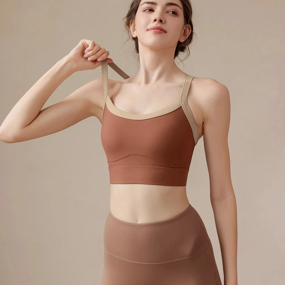 运动背心女款跳操运动服装一体杯高强度防震外穿交叉健身训练背心