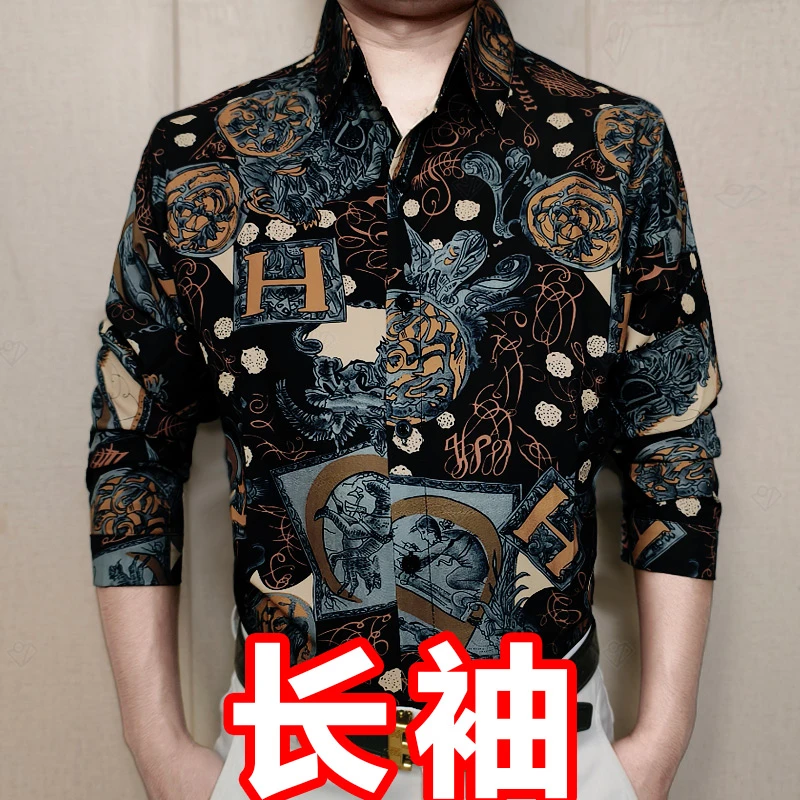 新格子长袖polo衫男衬衣上衣春季中年宽松翻领时尚薄款无痕商务