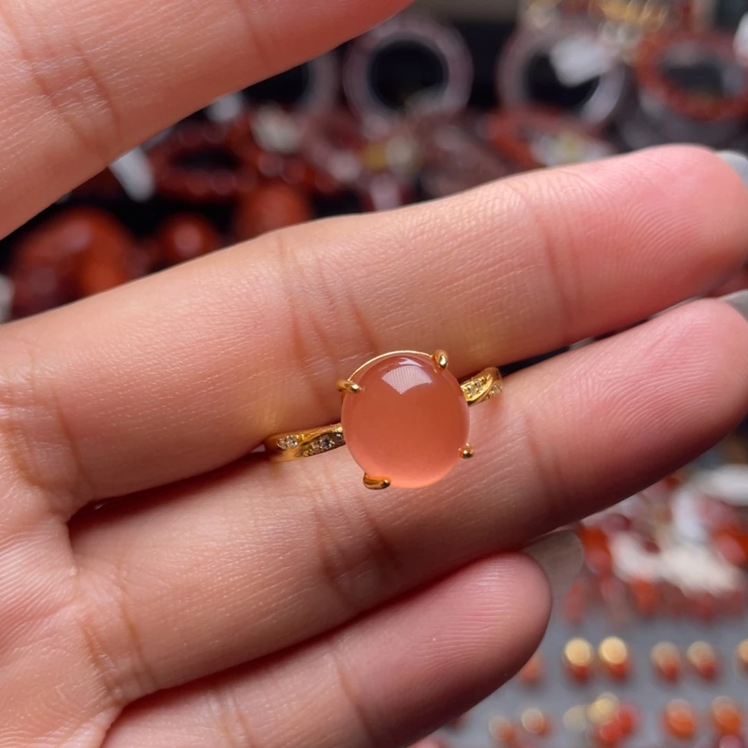 南红玛瑙银S925镶嵌冰粉戒指