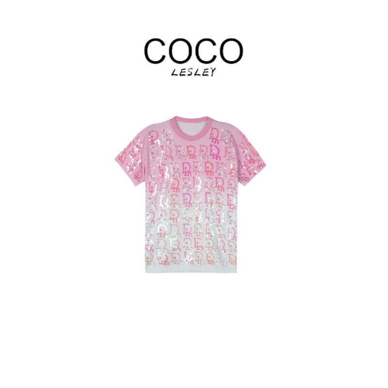 【宠粉专属】重工轻奢亮片重工女士毛衣中长款显瘦夏款短袖夏季圆领