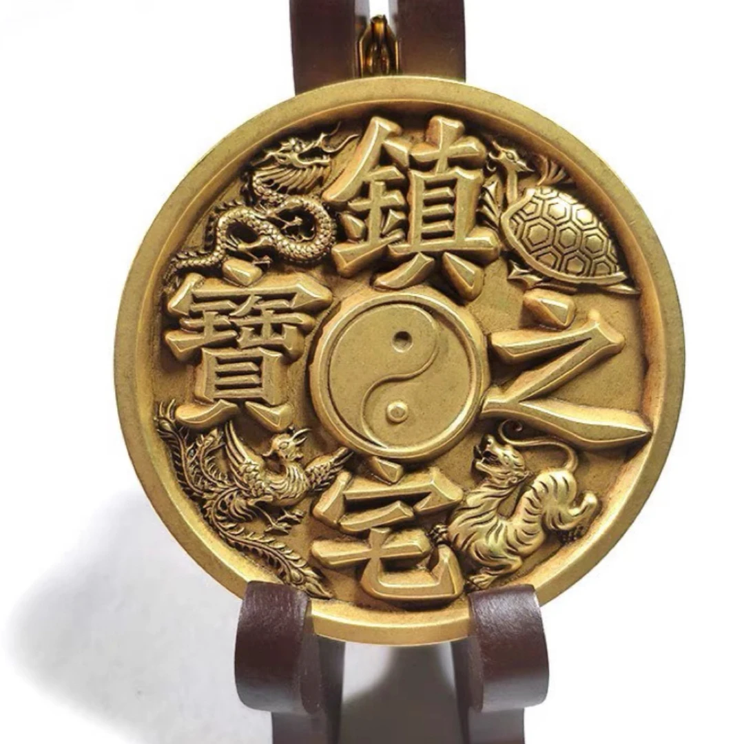 现代工艺品、雕刻太极图精工纯铜装饰摆件、黄铜