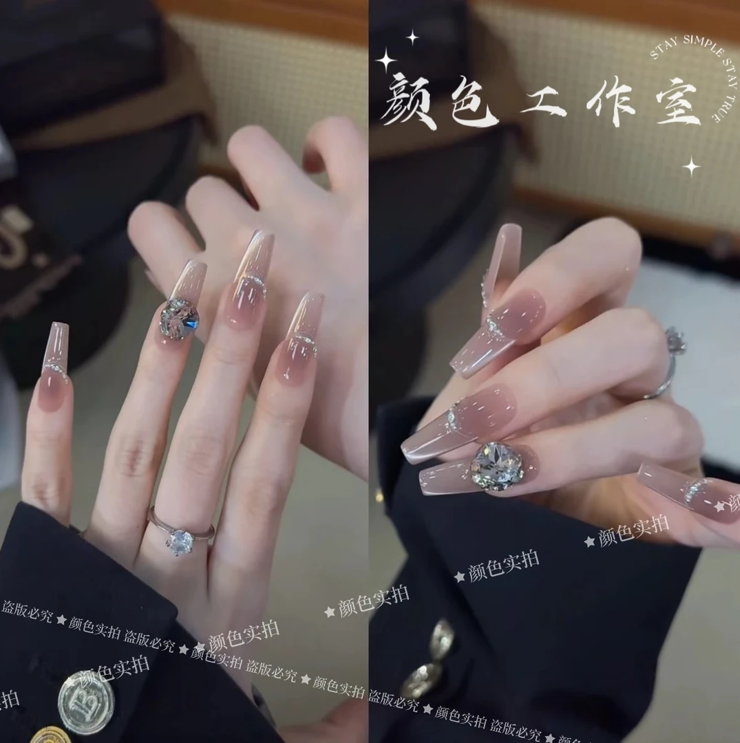 【巧椰芝士】喵喵·温柔浪漫豆沙粉侧光猫眼法式纯欲美甲高级穿戴甲