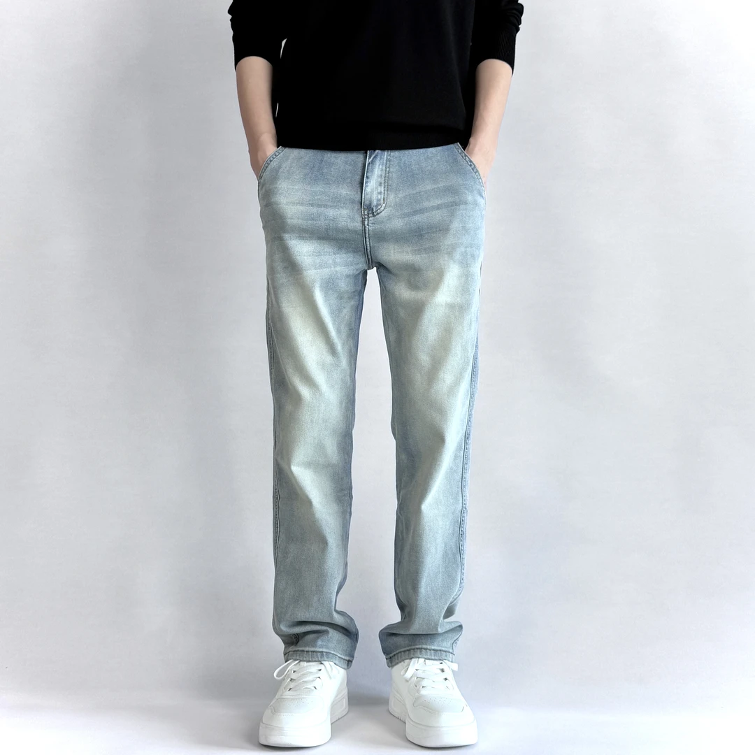 【修身直筒】弹力天丝莱赛尔夏季薄款斜口袋浅蓝牛仔裤男款休闲百搭