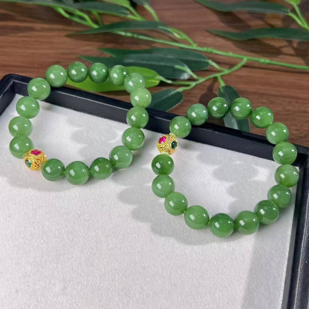 【睿泽鉴宝】18k和田玉碧玉手串多样性发一有瑕 11mm CB3798