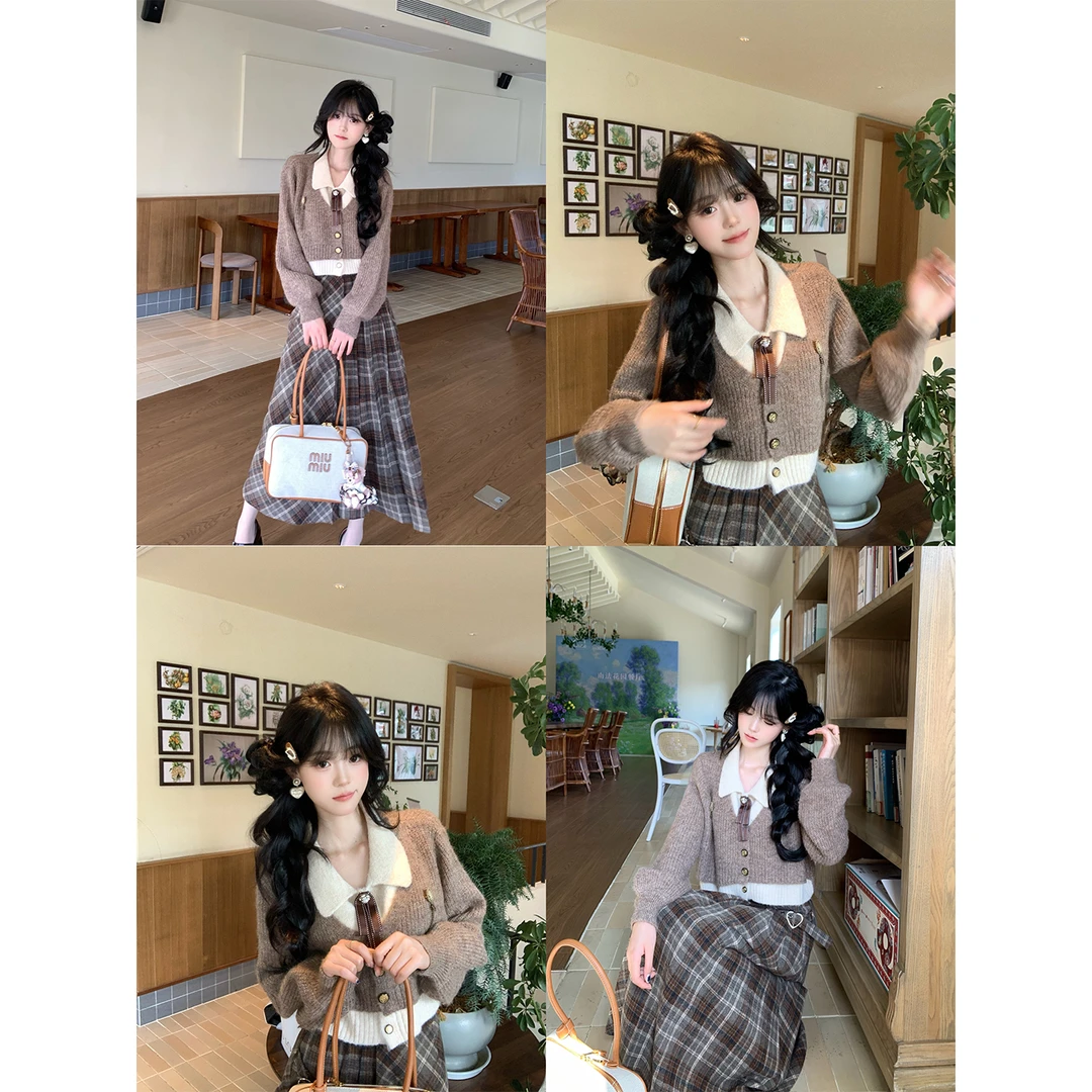 【大码】1473美拉德学院减龄Polo领假两件毛衣针织上衣