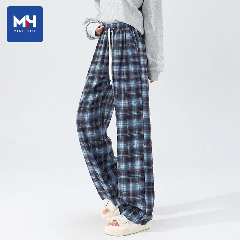 唐狮集团MH格纹阔腿裤女2025新款春秋季时尚休闲裤格子百搭长裤S