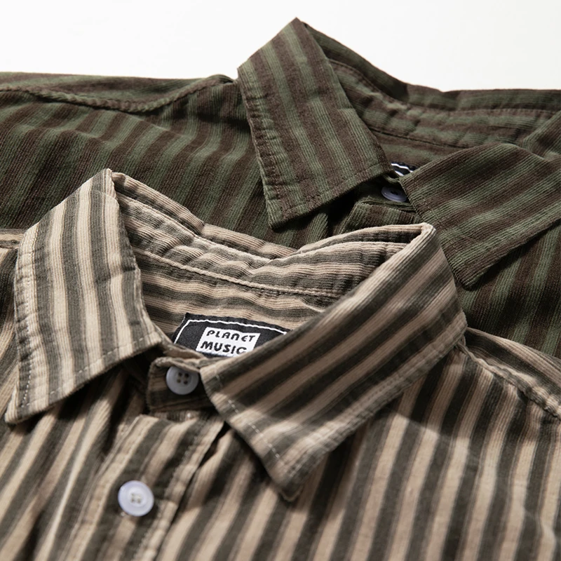 2025新品半袖男设计感小众夏季潮流上衣日系复古条纹短袖衬衫男