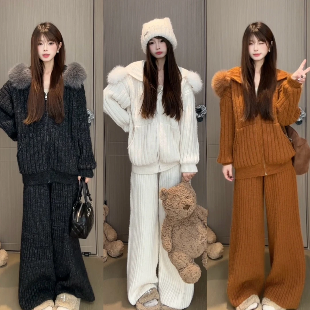 【加厚冬款套装+运费险】冬季套装女毛毛领加绒连帽外套宽松休闲慵