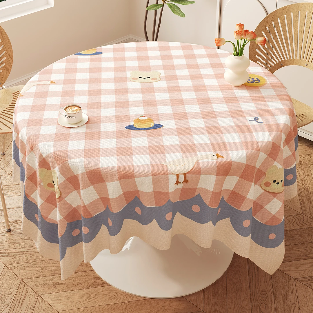 卡通圆桌桌布防水防油免洗pvc圆形餐桌布家用氛围感茶几台布盖布