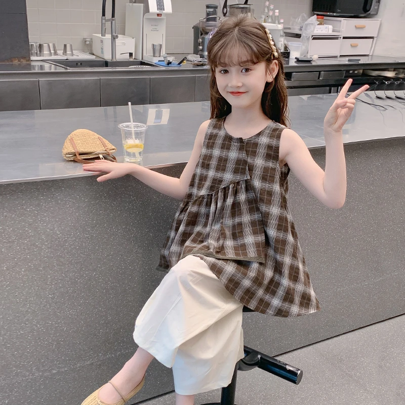 女童夏装套装2025新款洋气儿童给西无袖背心女孩夏款阔腿裤两件套