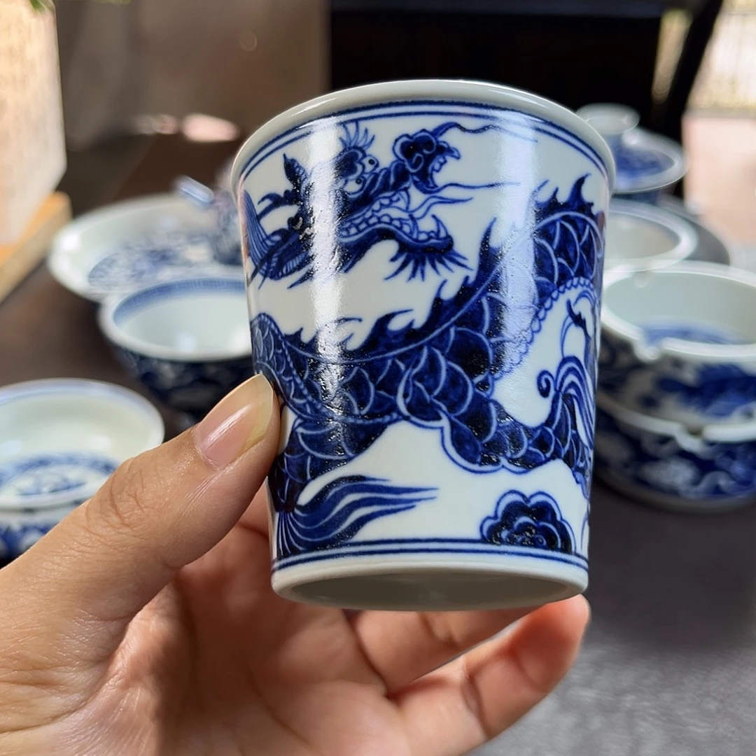 朝岚夕霞仿至正元青花原矿釉烧制全手绘主人杯