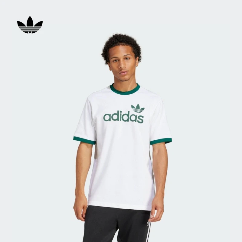 阿迪达斯三叶草复古纯棉撞色上衣圆领短袖T恤男新款adidas JC8371