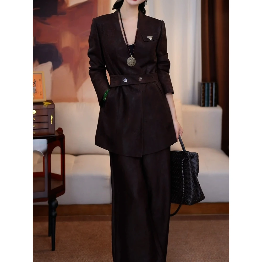 送腰带!高级感轻奢通勤裤套装2025秋季新款贵夫人开衫外套+裤子