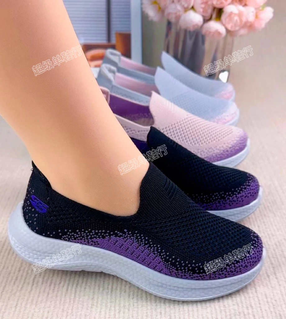 单鞋胶粘注压深口防滑飞织健步鞋女鞋妈妈鞋软底网面中老年