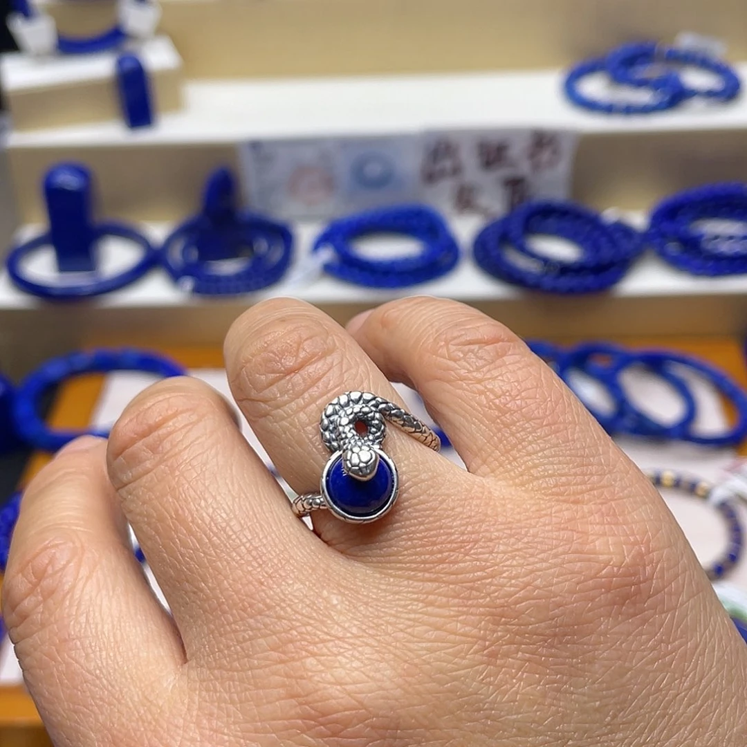 青金石戒指银S925镶嵌