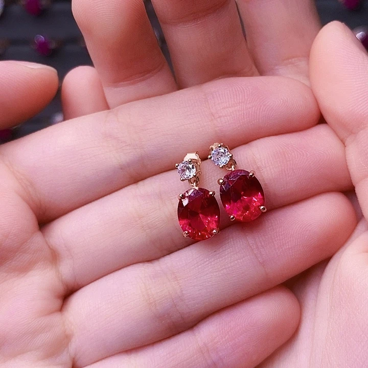 耳饰银S925镶嵌红宝石
