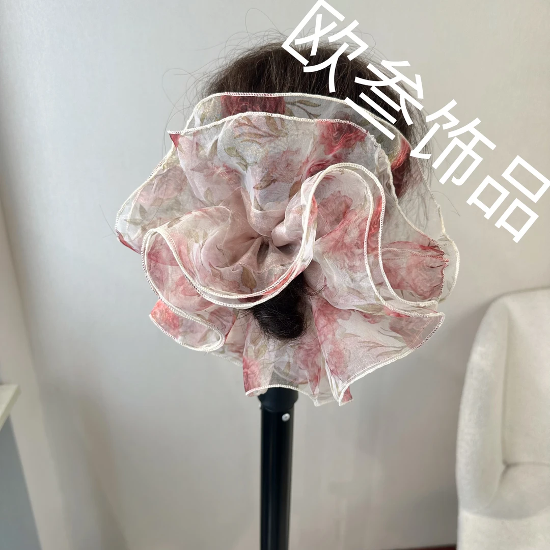 dcq700超大版褶皱碎花大肠圈发饰高级精致法式发饰手工