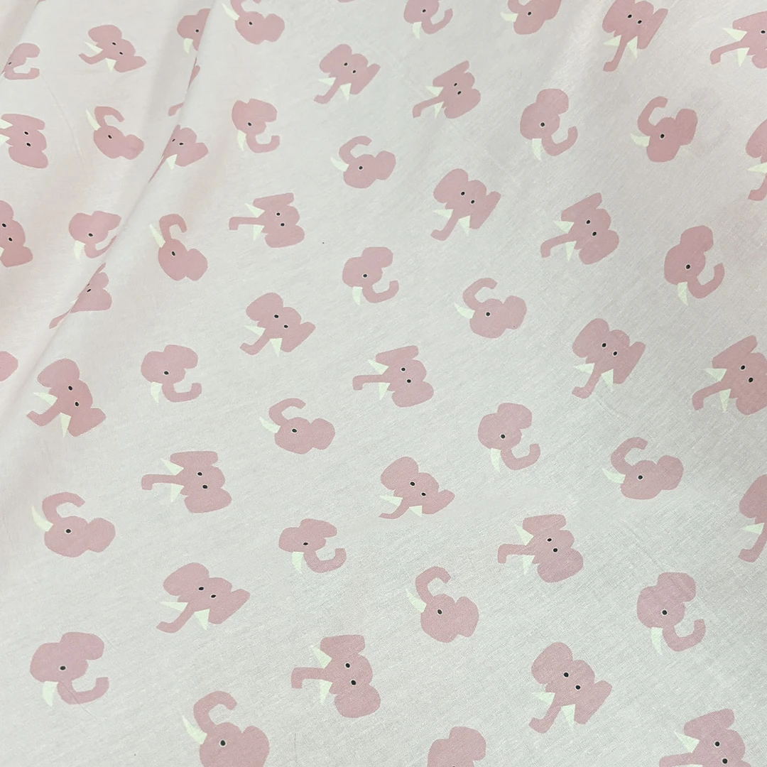 粉色小象全棉高密府绸布料100纯棉家居制衣面料门幅1.5米