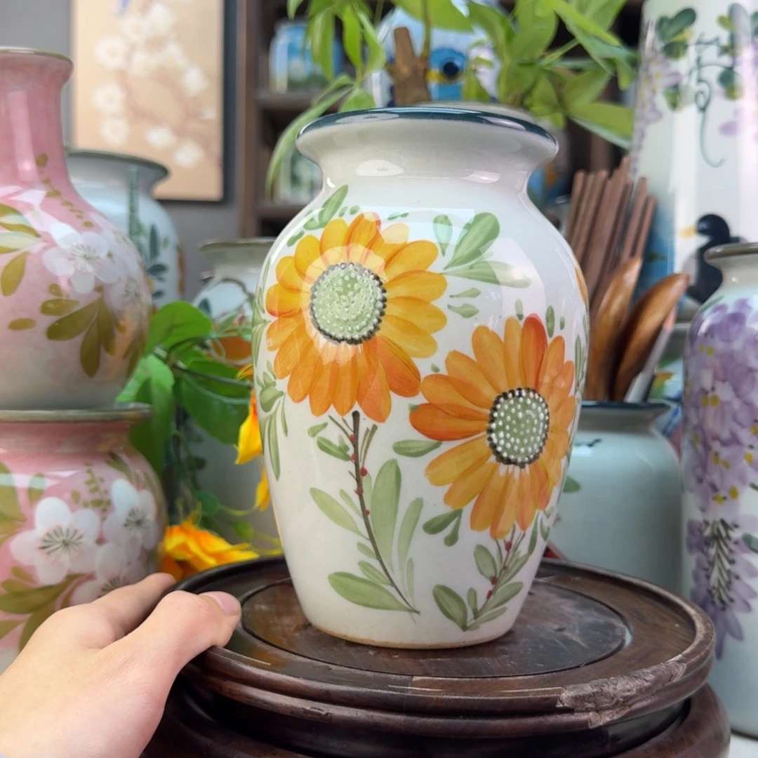 景德镇陶瓷手绘花瓶无孔