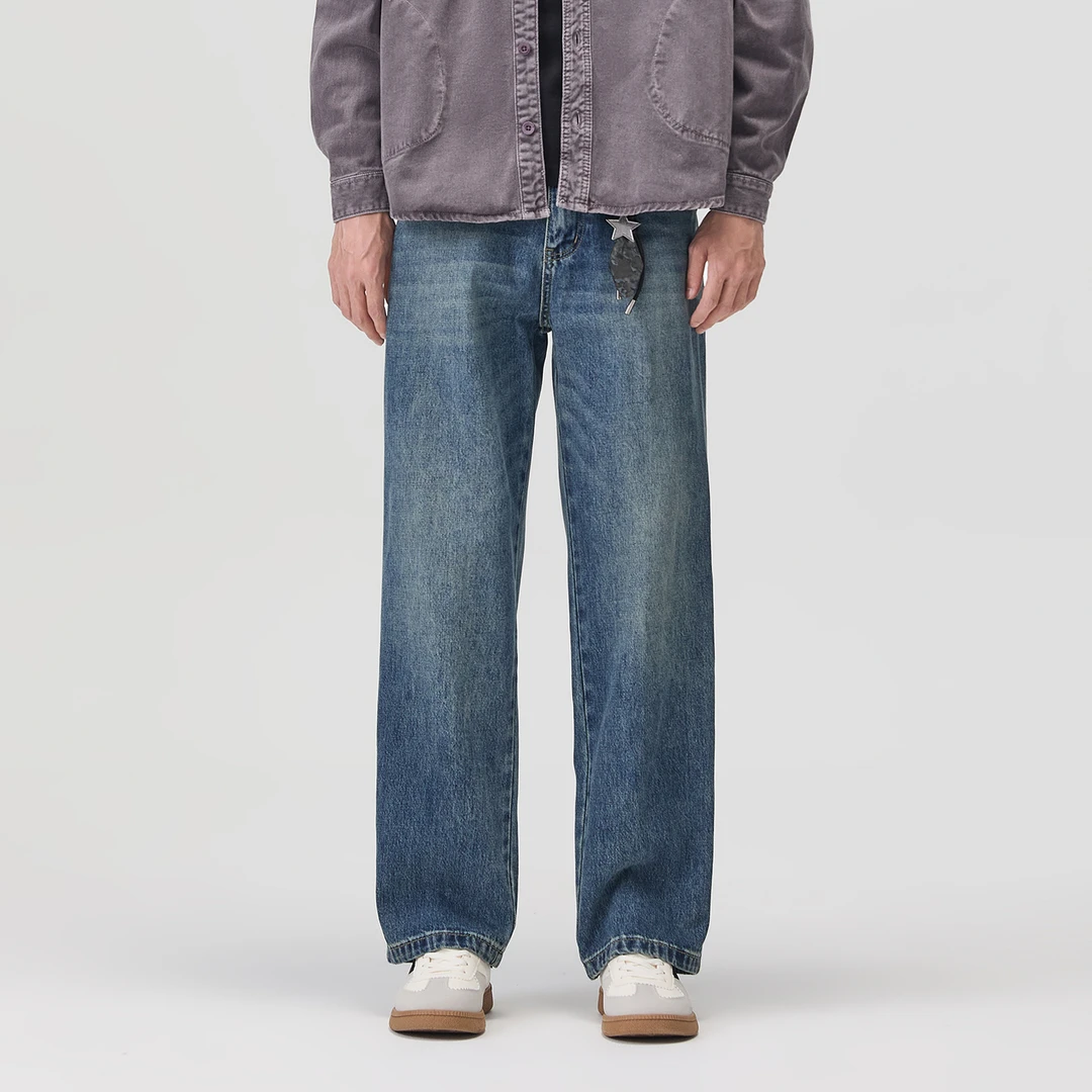 DTBD直筒牛仔裤男士2025秋季新款潮牌水洗百搭宽松休闲阔腿裤子男