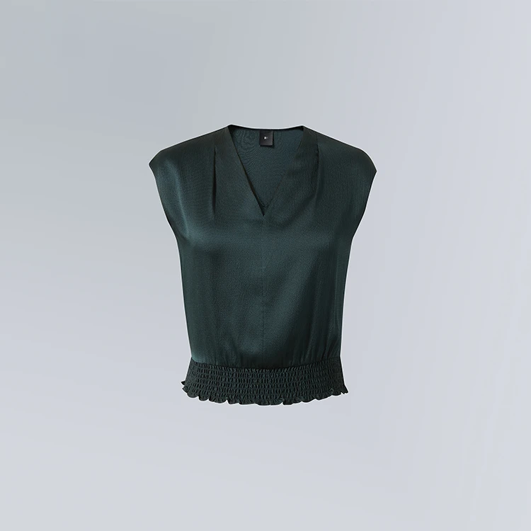 YI桑蚕丝珍珠缎V领盖袖上衣&直筒长裤