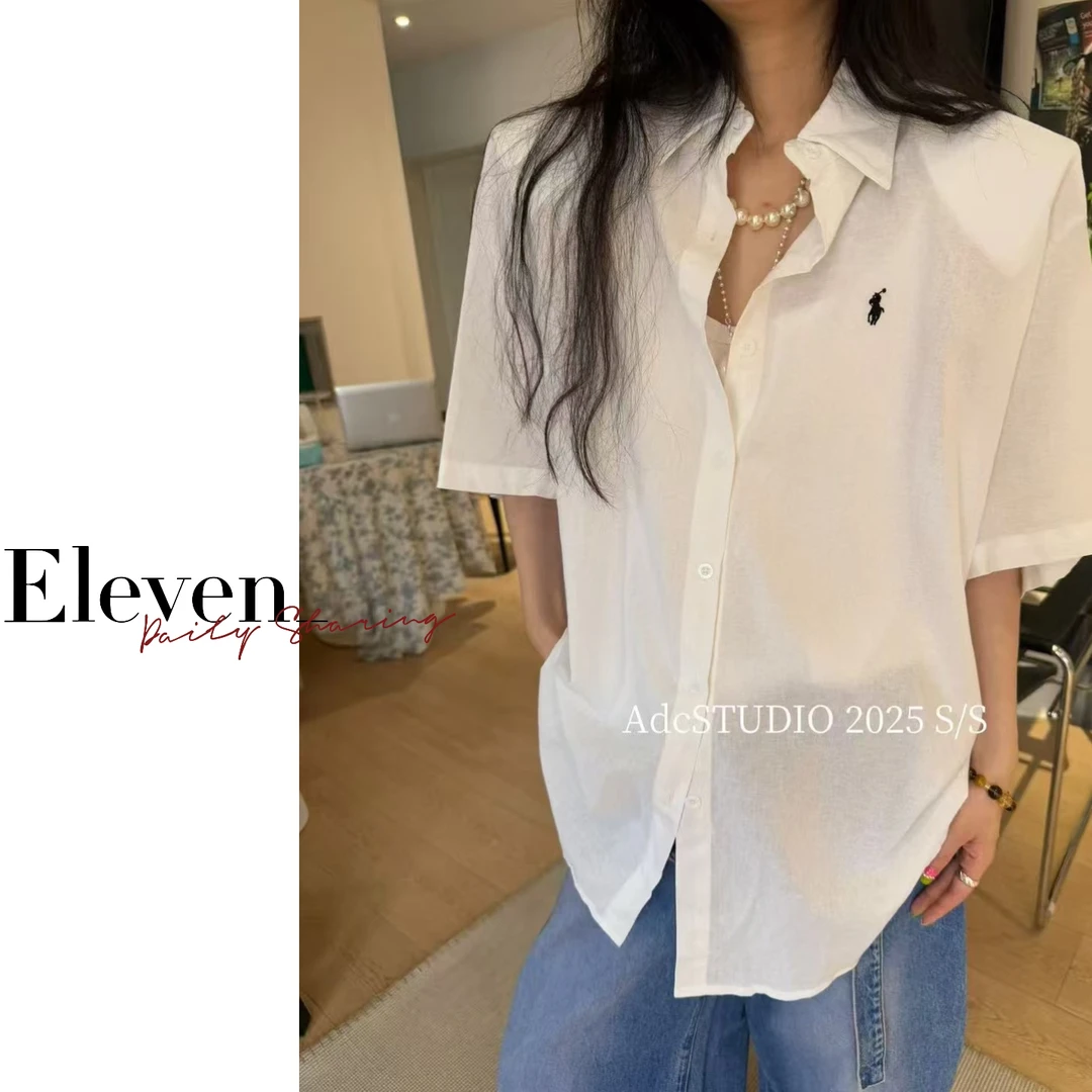 Eleven_ 宽松刺绣短袖衬衫