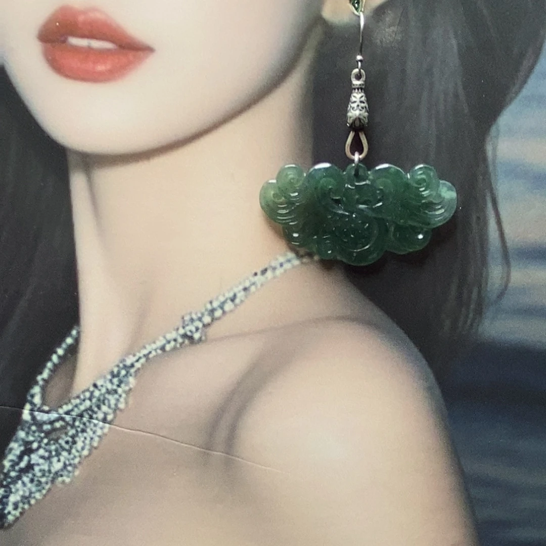 翡翠银S925镶嵌耳饰品质珠宝