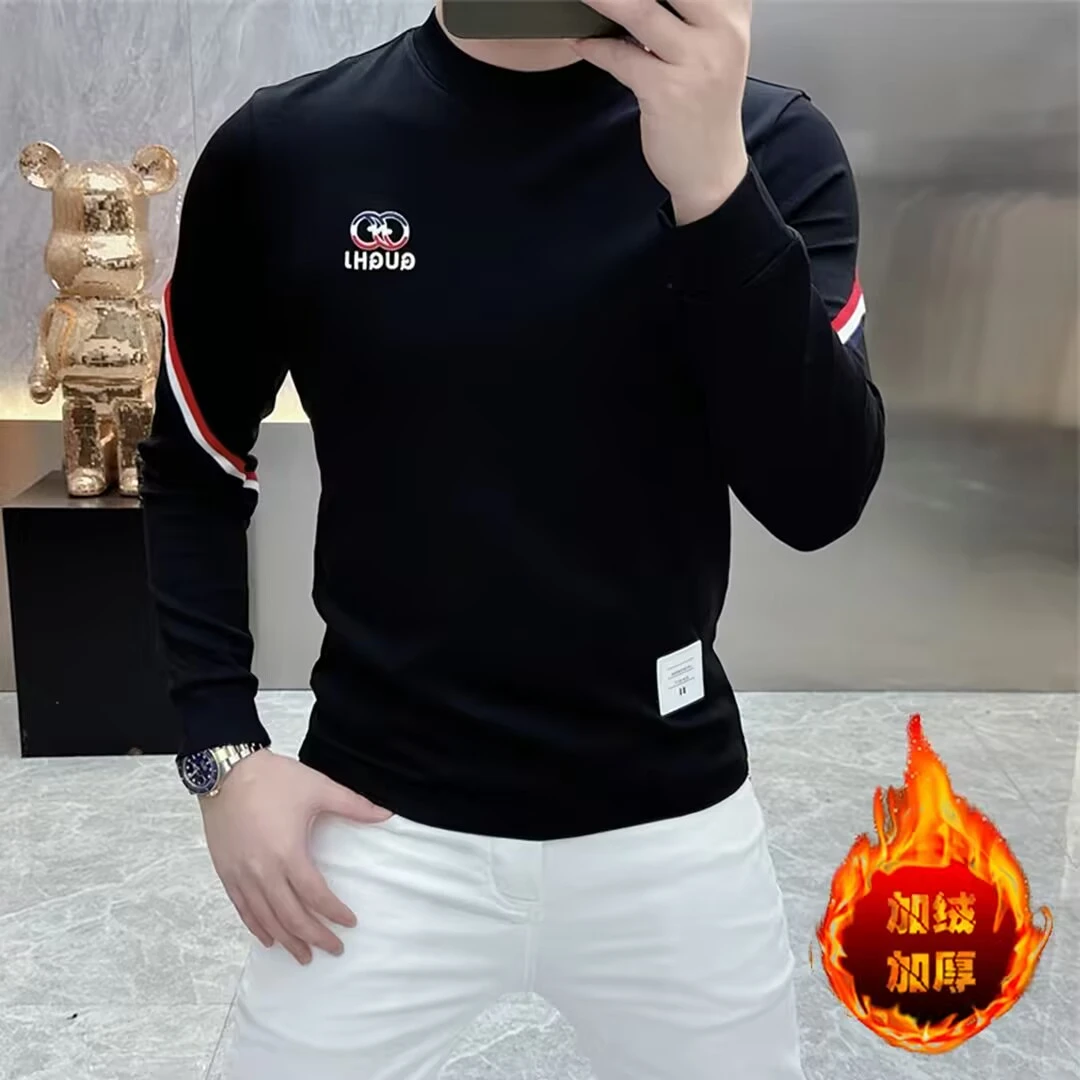 卓伊纳比欧货时尚个性字母印花修身圆领长袖卫衣男秋冬加绒加厚