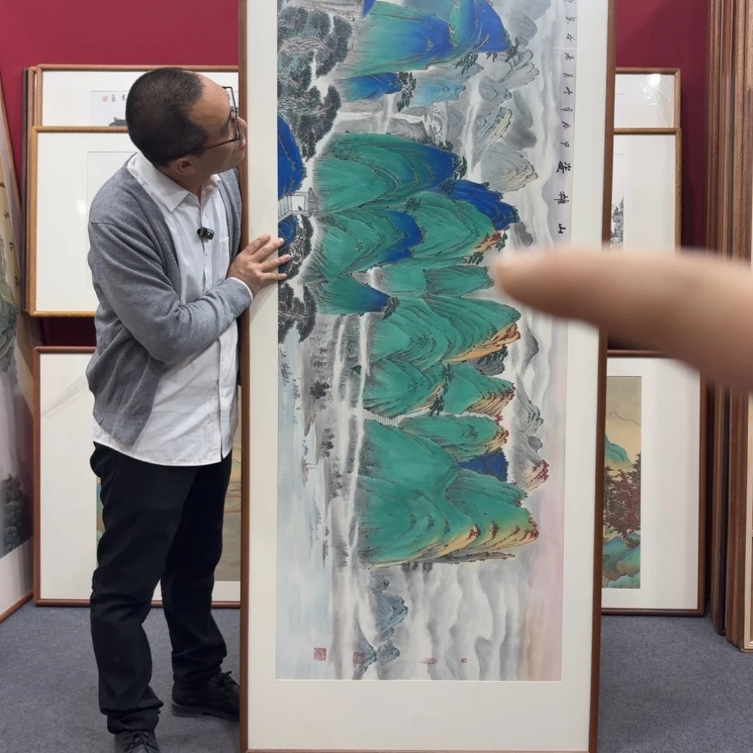 国画带框绘画210/80尺寸泰山