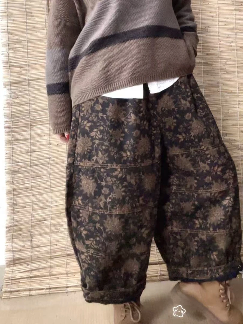 冬季斜纹麻炒色做旧花色八分棉麻【裤长89臀围140】