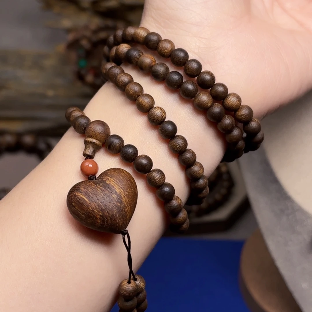 沉香手串越南富森红土熟结糖芯料0.6×108