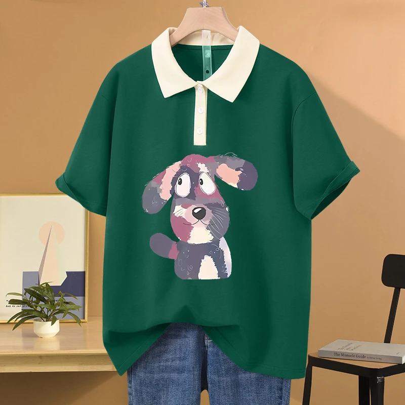 夏季大码oversize纯棉POLO领短袖t恤女装2025年新款休闲百搭上衣