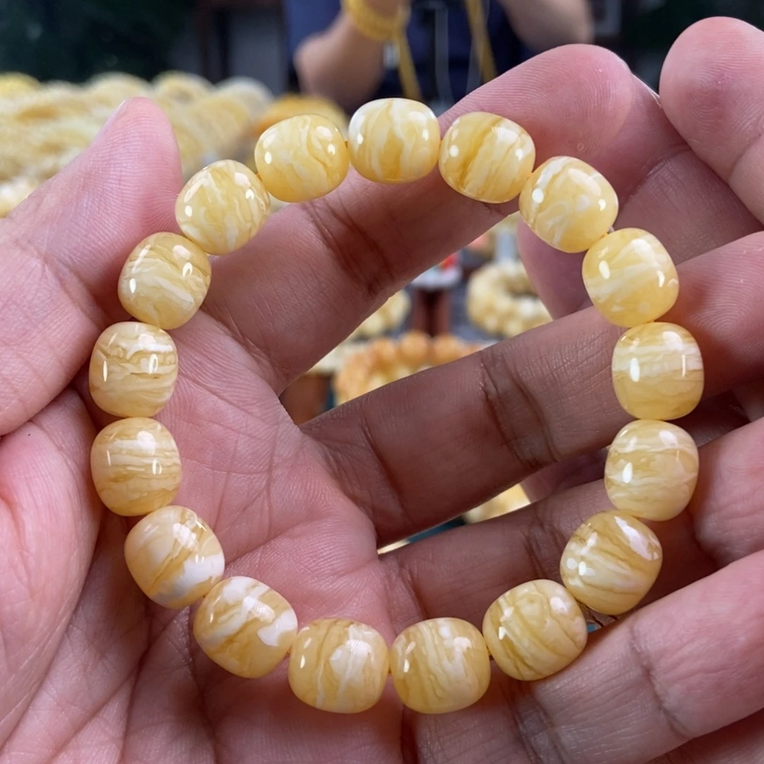 琥珀未镶嵌珠宝奇石11虎皮纹同料枣珠串15.79