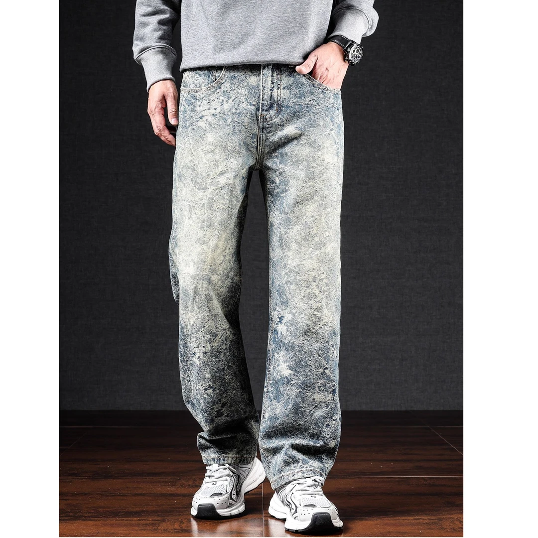 DIIIVERGOM美式休闲提花长裤复古涂鸦牛仔裤ins风美式直筒宽松