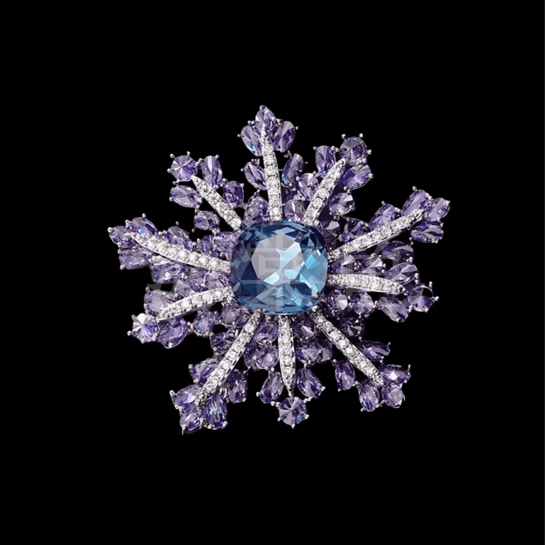 铜合金合成锆石胸针 时尚气质百搭紫蓝色雪花胸针5788
