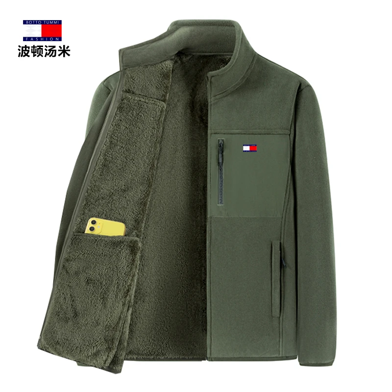 波顿汤米男士冬季加厚加绒休闲城市户外运动大码抓绒衣夹克外套男